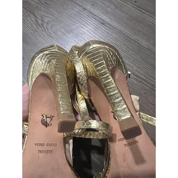 Vince Camuto Gold Heels with Bead work - Picture 3 of 3